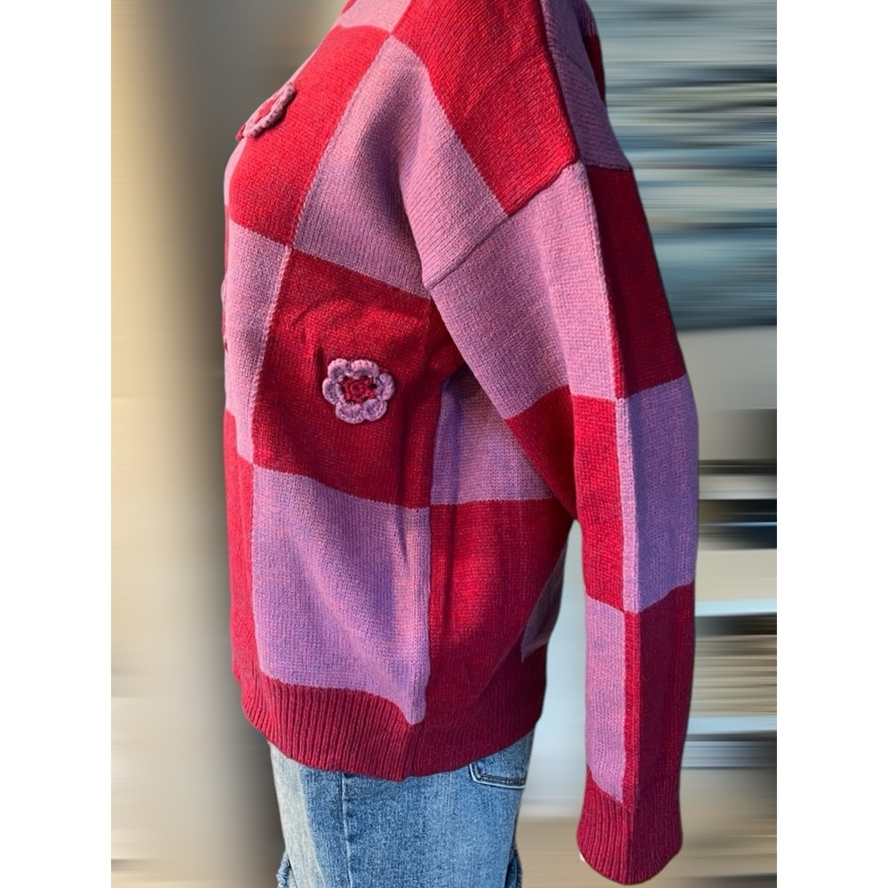 ENTRO Checker detailed crewneck sweater S M L - Picture 8 of 10